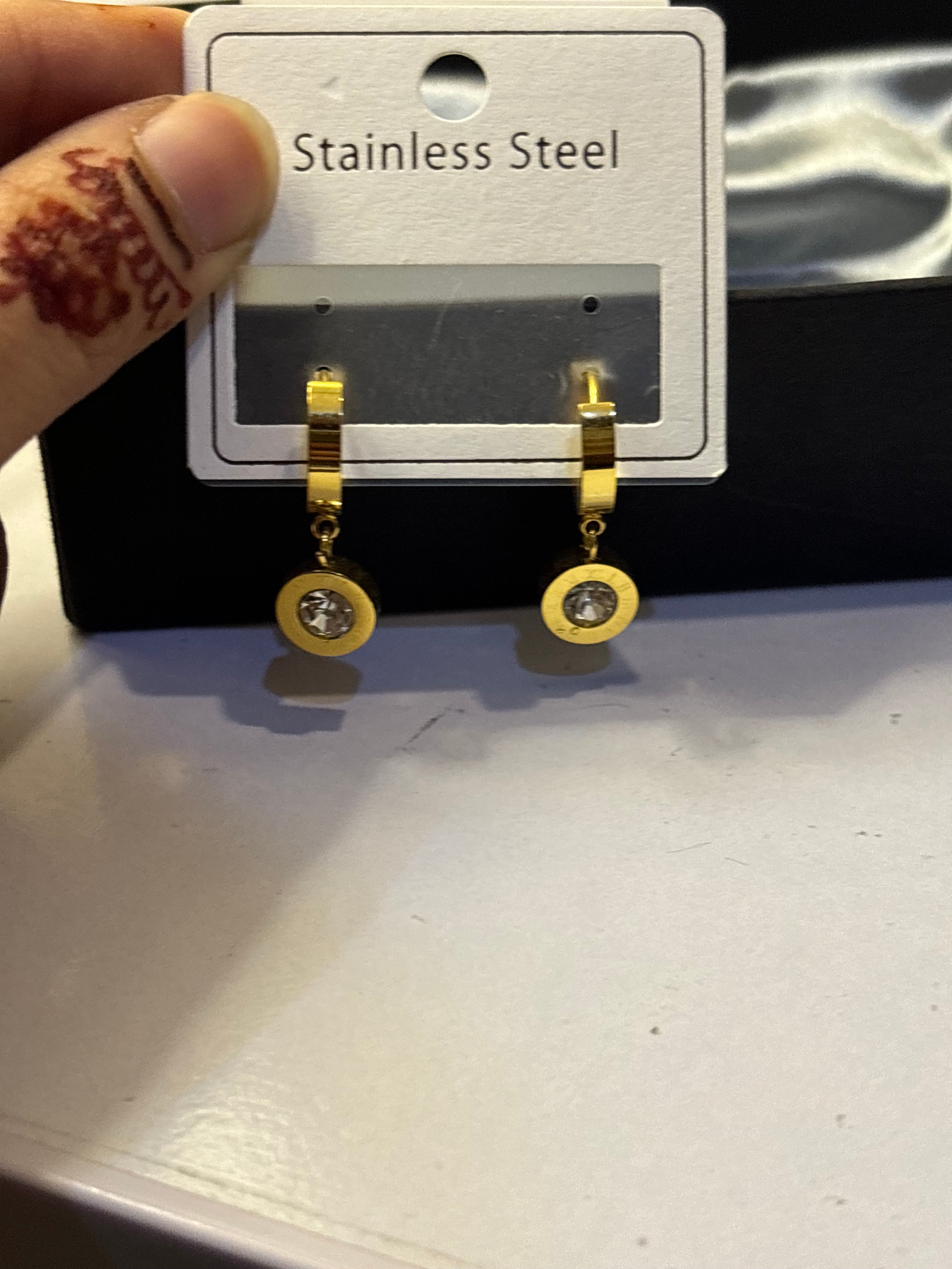 Stainless steel hanging stone earrings
