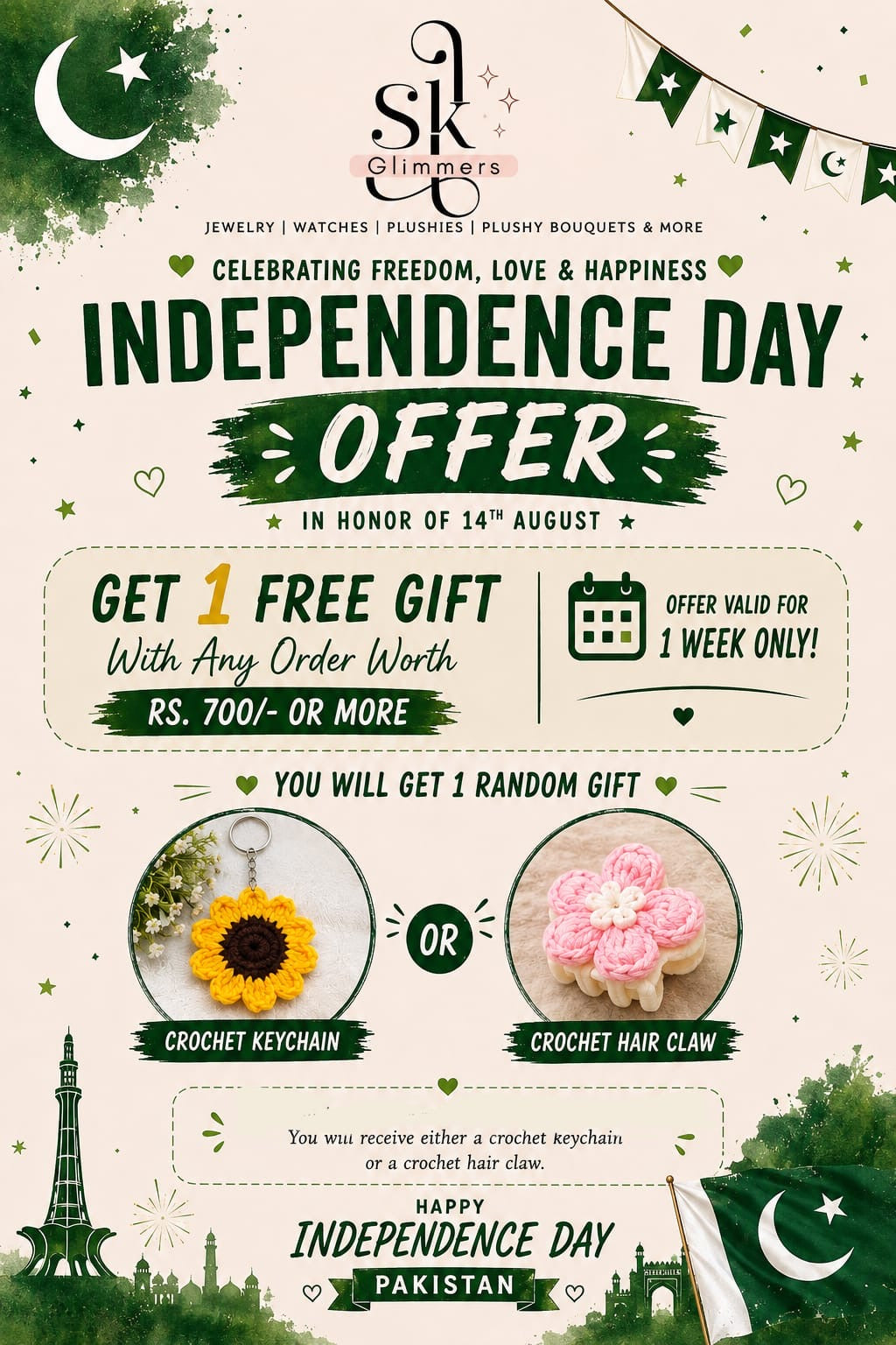 Free gift (it’ll be either crochet keychain or hairclaw)