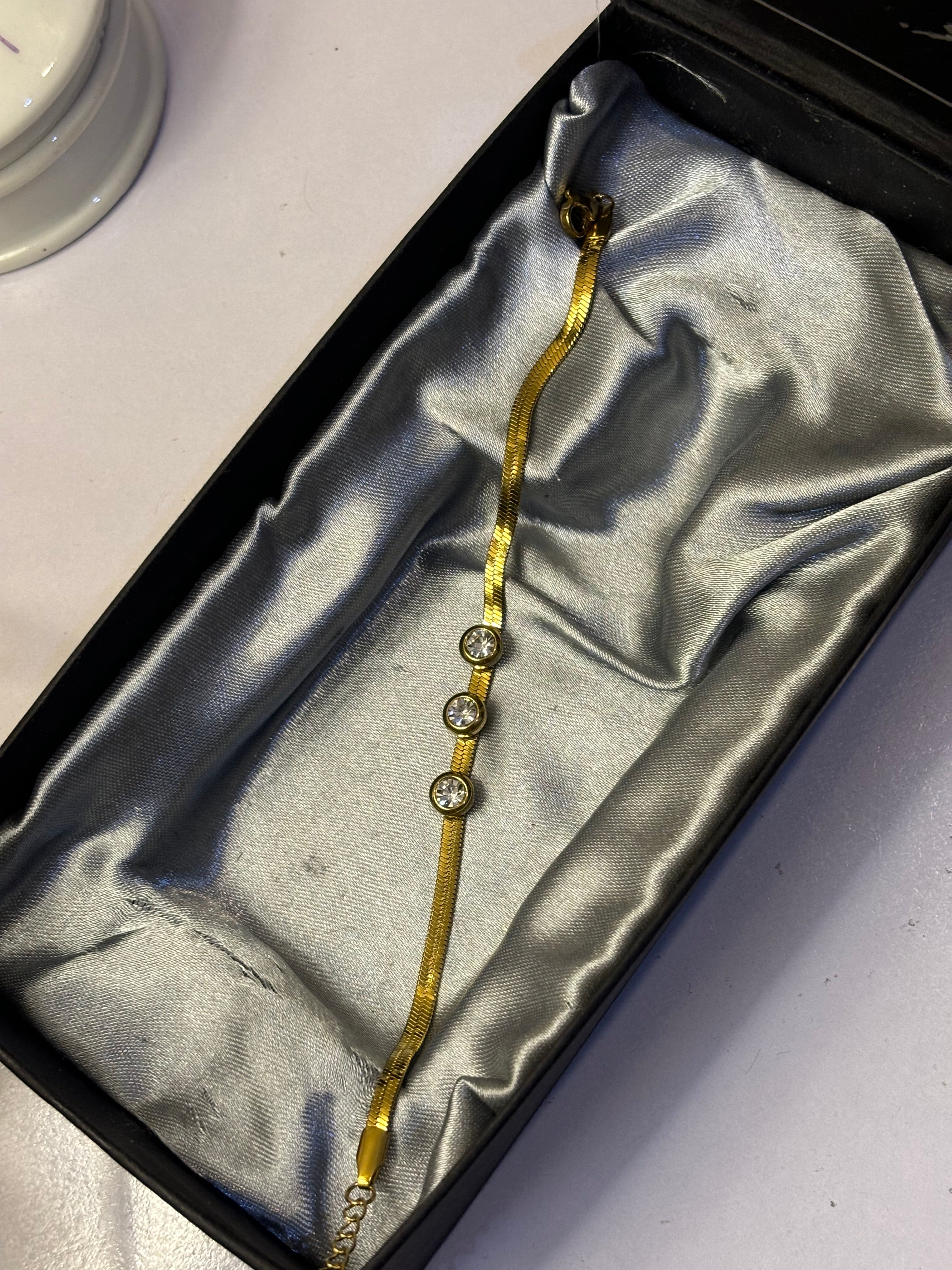 Stainless steel triple stone bracelet
