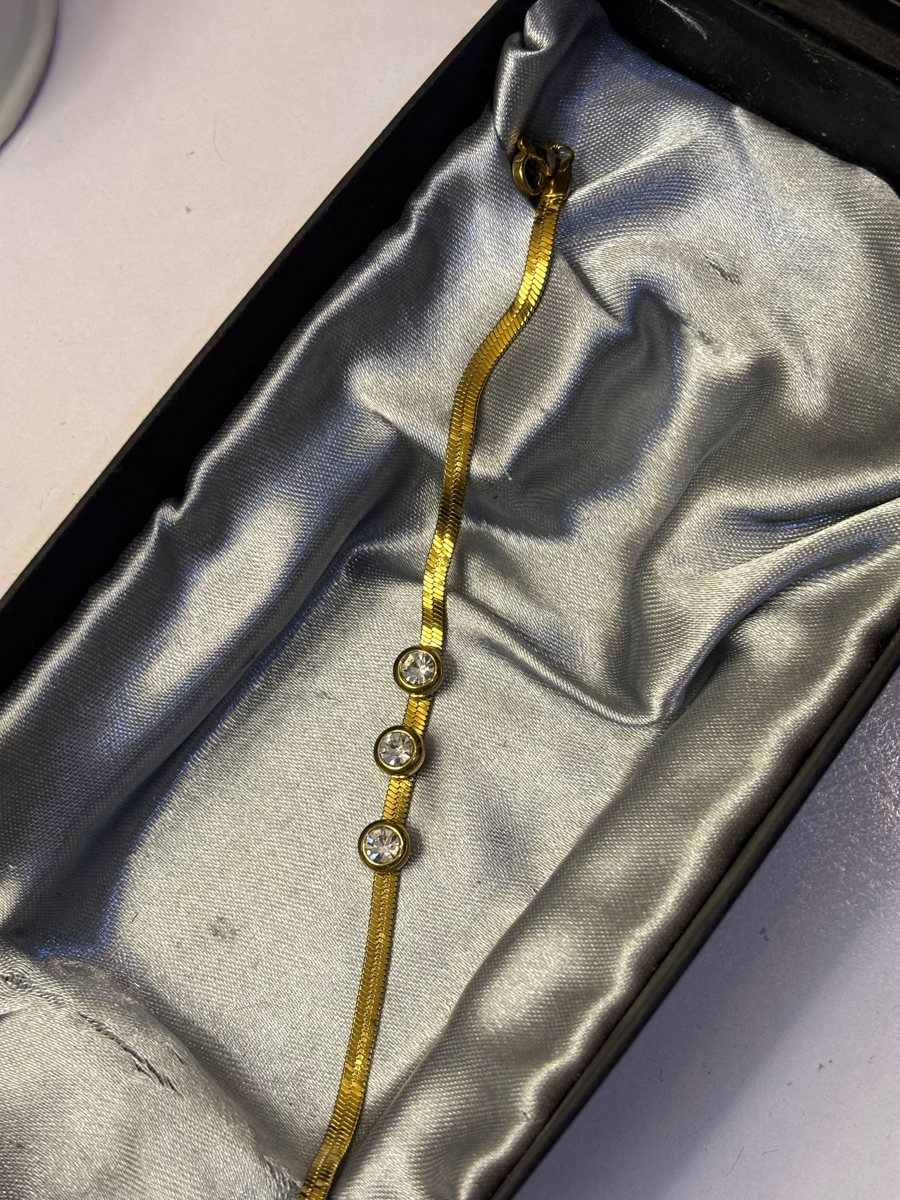 Stainless steel triple stone bracelet