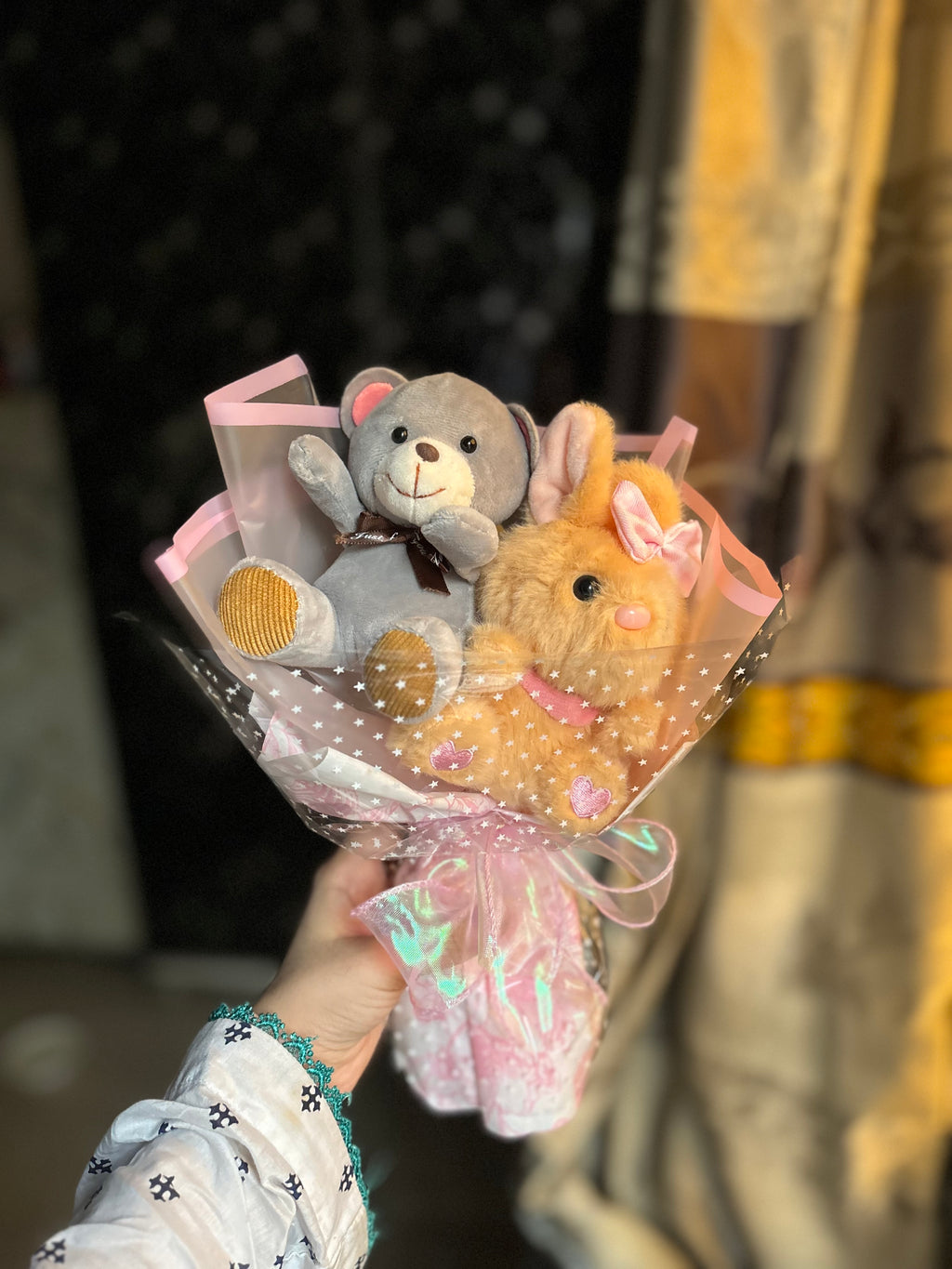 Bear and bunny in a bouquet🧸🐰(free mini card)