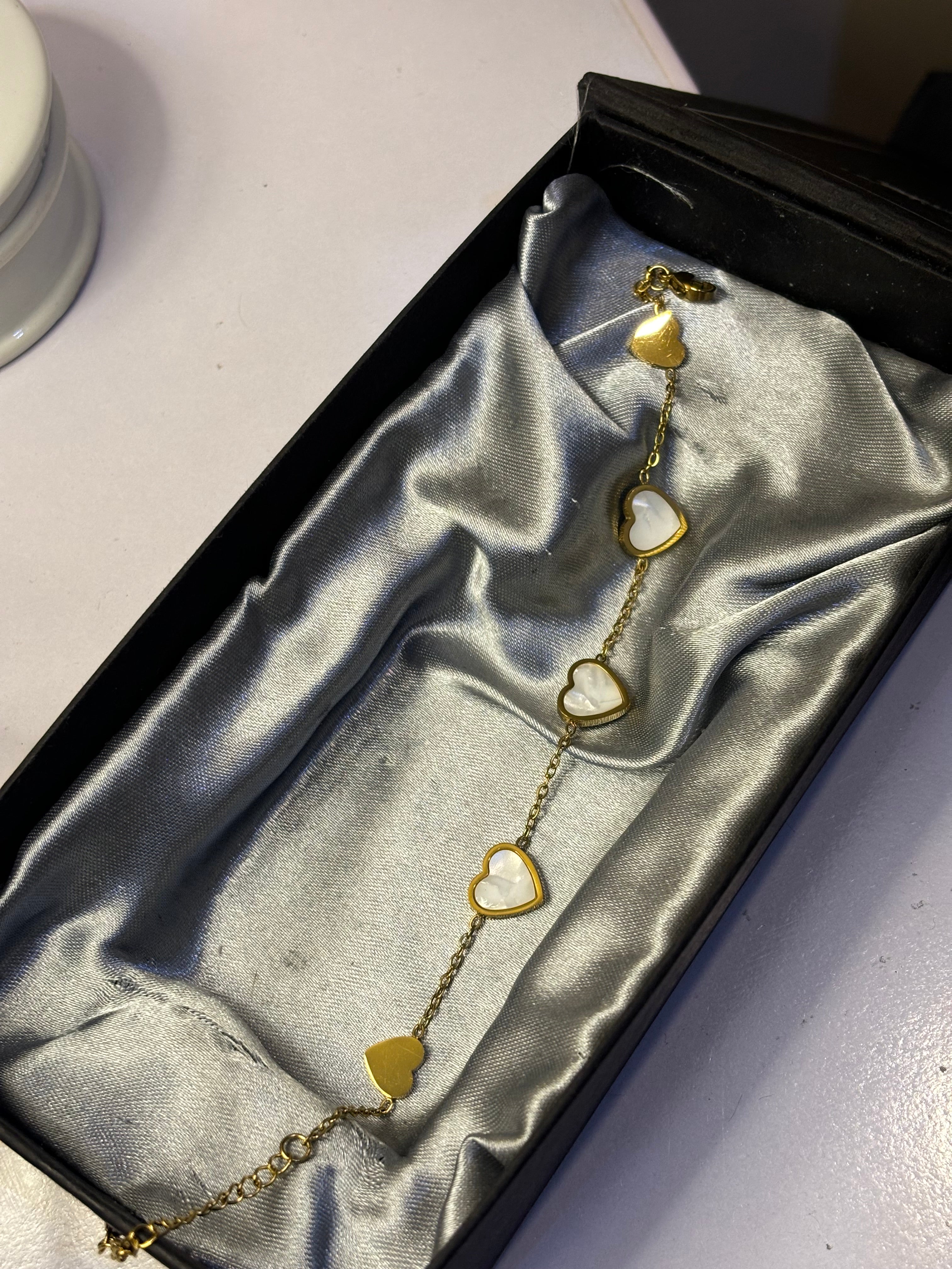 Stainless steel marble hearts bracelet