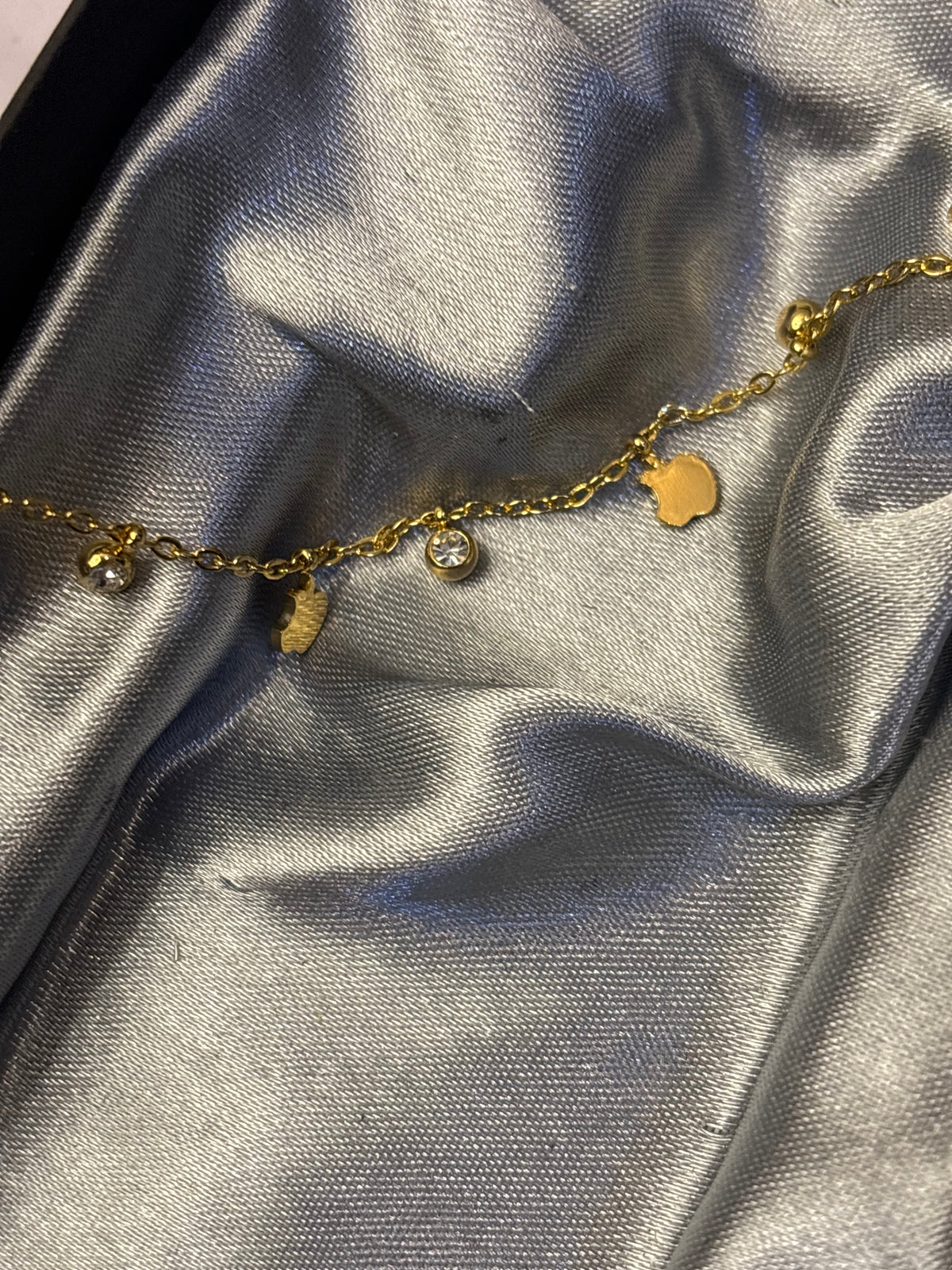 Stainless steel minimal apple and stone charms bracelet